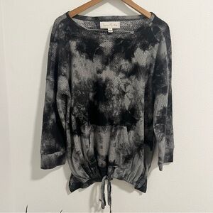 Comfy Shirt Waffle French Laundry Long Sleeve  Drawstring Gray Black